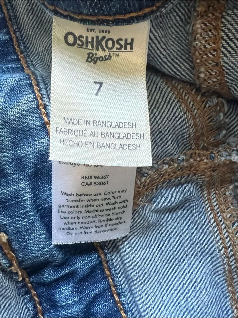 Oshkosh Classic Blue Denim Overalls Girls Jeans size 7